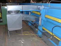 This picture shows how the ductwork is attached to the Armorbelt Foamboarder. Click to enlarge.