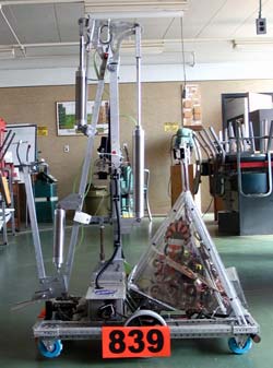 This robot from Agawam High School's Rosie Robotics Club Also competed in the First Robotics competition.