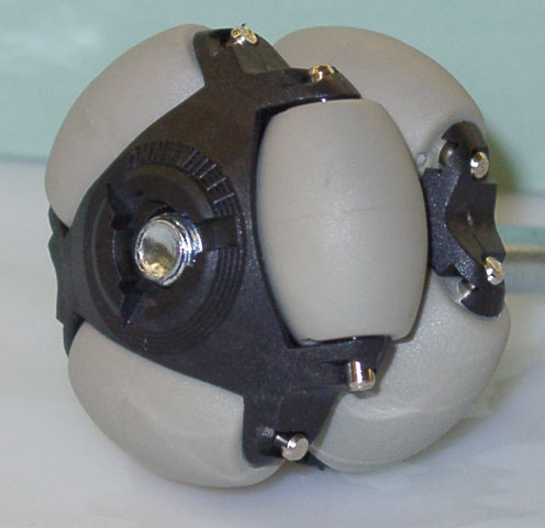 Here a pair of 1.9 inch Omniwheels are will be bolted onto the drive shaft.