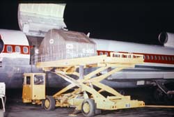This Karry-All high-lift cargo truck is used to load and transport air cargo.