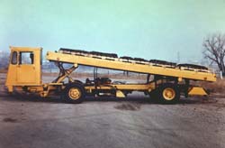 This low-lift has the front of the cargo deck raised.