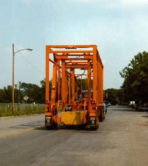 Strad-O-Lift's� can transport 32 bins of fresh picked produce or just a few bins as shown here.